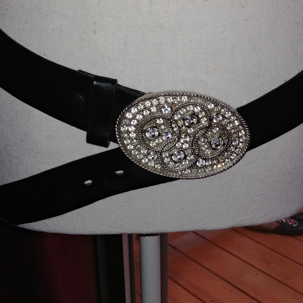 Black,silver crystal big belt buckle M/L